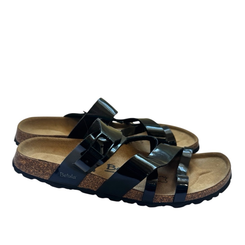 BIRKENSTOCK Betula NEW 4 Strap Buckle Vegan Patent Leather Sandals Slides Flat 9